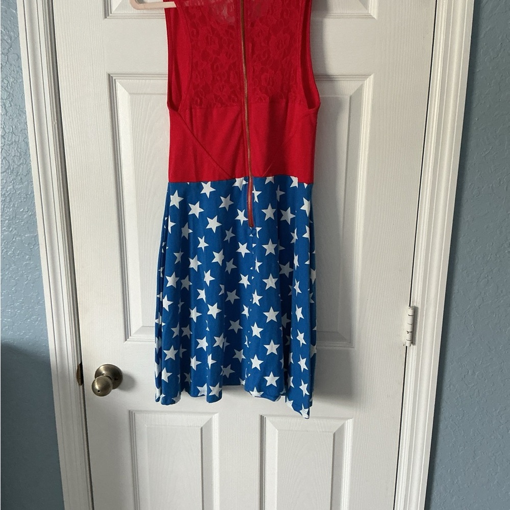 DC Comics Woman’s Red and Blue Wonder Hero Dress with Gold Emblem - Picture 2 of 3